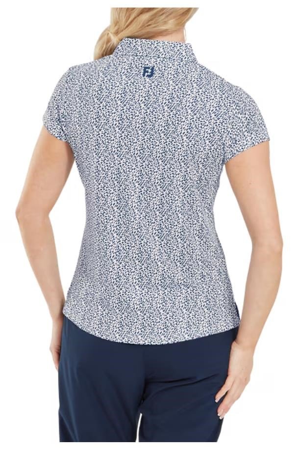 FootJoy Animal Print Cap Sleeve dames polo, skyway/white/navy
