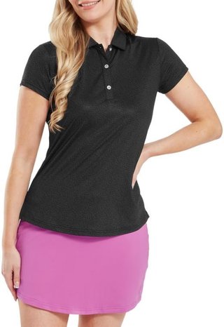 FootJoy Animal Print Cap Sleeve Lisle dames polo, zwart