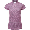 FootJoy Animal Print Cap Sleeve dames polo, white/berry/black