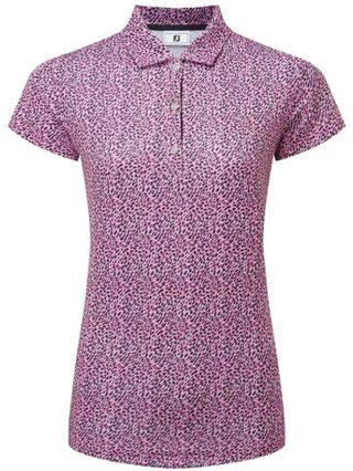 FootJoy Animal Print Cap Sleeve dames polo, white/berry/black