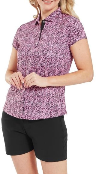 FootJoy Animal Print Cap Sleeve dames polo, white/berry/black