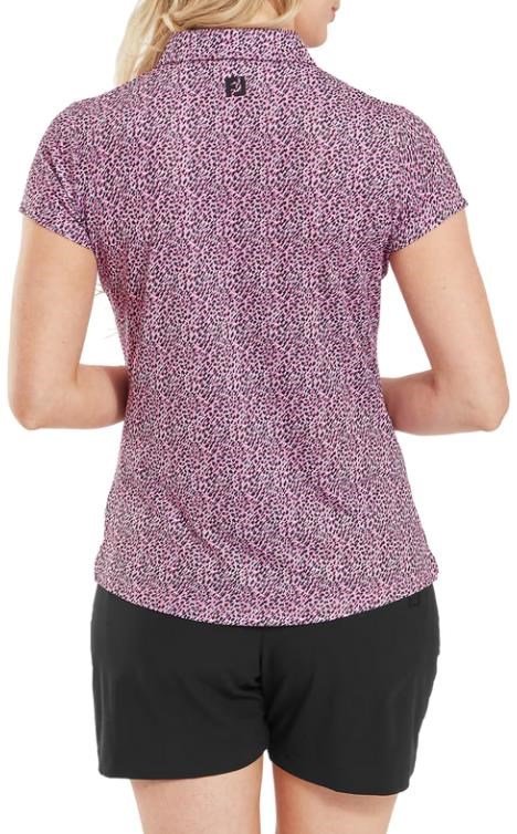 FootJoy Animal Print Cap Sleeve dames polo, white/berry/black