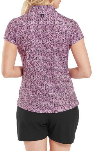FootJoy Animal Print Cap Sleeve dames polo, white/berry/black