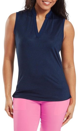 FootJoy Animal Print Sleeveless Lisle dames polo, navy