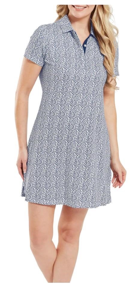 FootJoy Animal Print dames jurk, wit/skyway/navy
