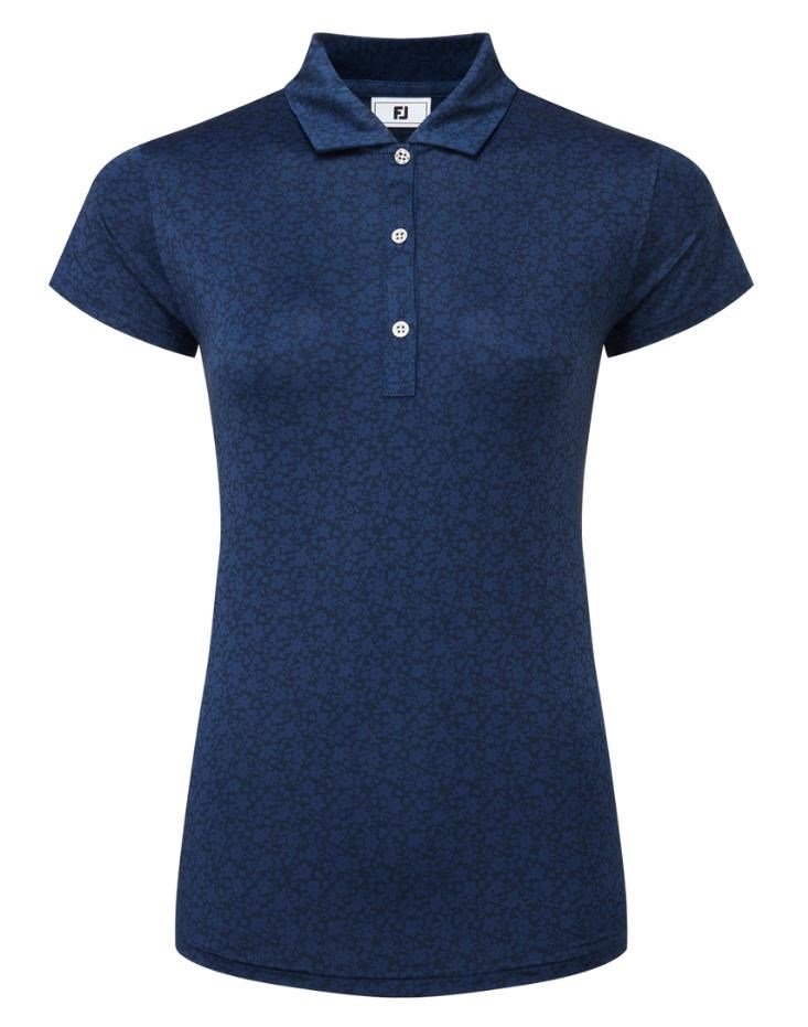 FootJoy Painted Floral Cap Sleeve Lisle dames polo, navy