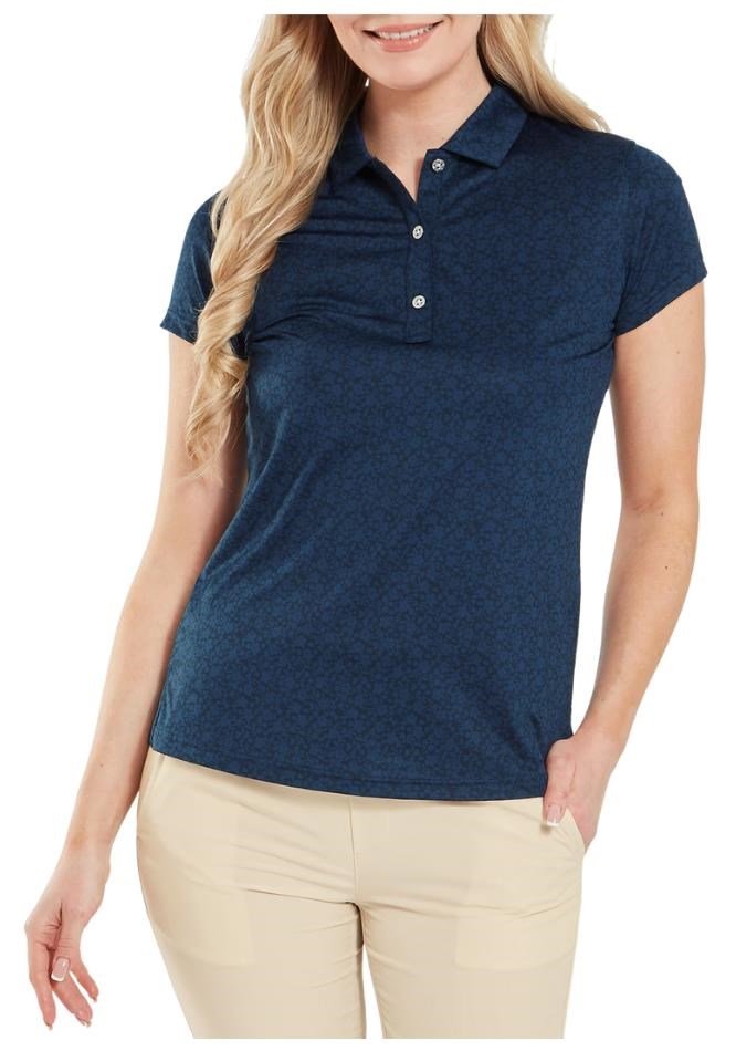 FootJoy Painted Floral Cap Sleeve Lisle dames polo, navy