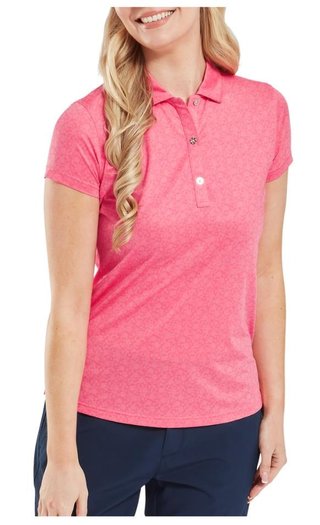 FootJoy Painted Floral Cap Sleeve Lisle dames polo, pink lemonade