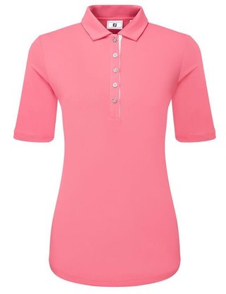 FootJoy Half Sleeve Ruched Lisle dames polo, pink lemonade