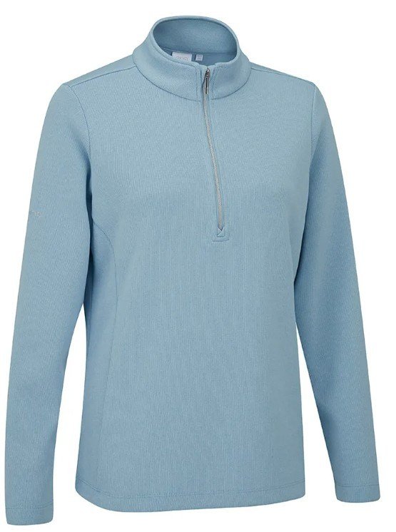 PING Lyla half zip ribbed dames fleece, hemelsblauw gemêleerd