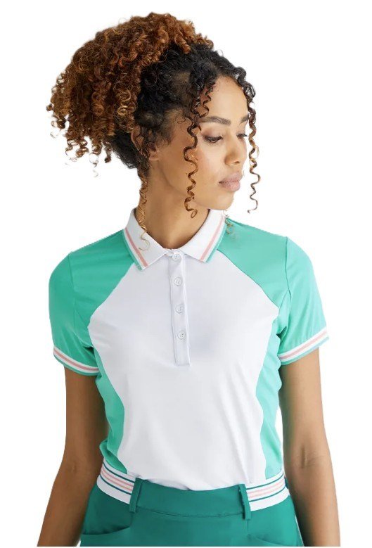 PING Ali dames polo korte mouw, helder aqua/wit