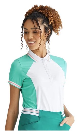 PING Ali dames polo korte mouw, helder aqua/wit