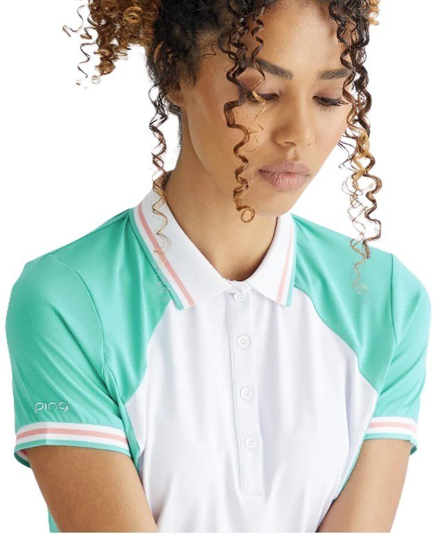 PING Ali dames polo korte mouw, helder aqua/wit