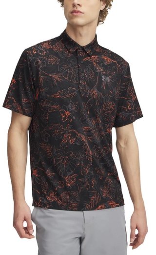 Under Armour Playoff 3.0 Printed heren polo, black/fire/castlerock