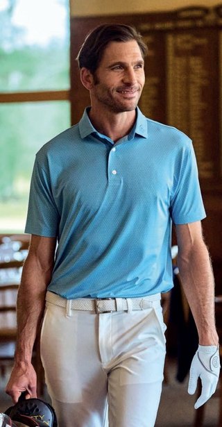 FootJoy Deco Diamond Print heren polo, air blue/high tide