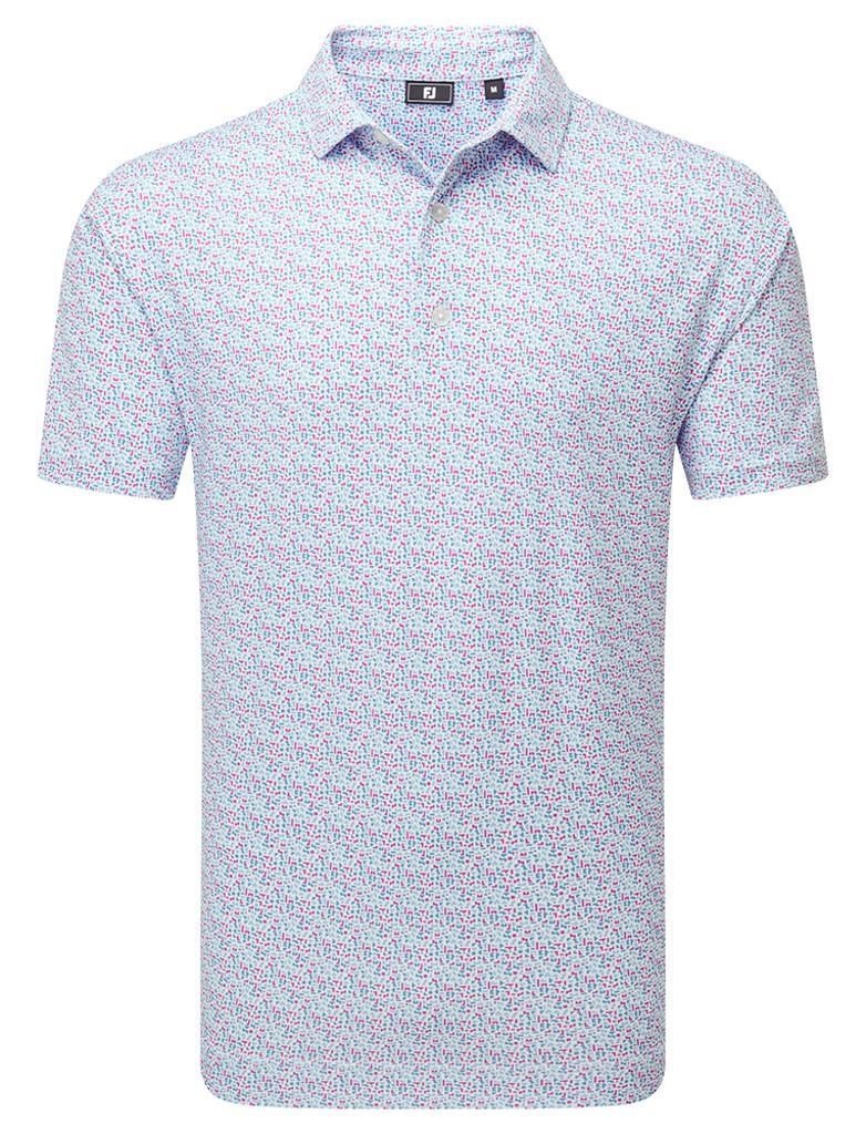 FootJoy Gamer Print Pique heren polo, wit/air blue/tide/magenta