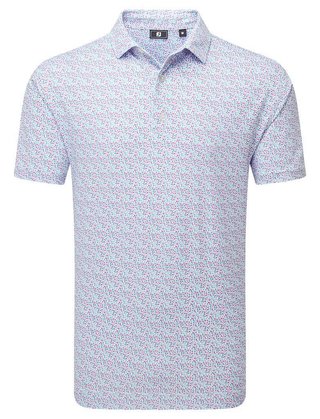 FootJoy Gamer Print Pique heren polo, wit/air blue/tide/magenta