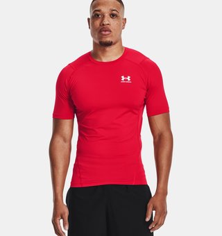 Under Armour HeatGear heren compressieshirt, rood/wit