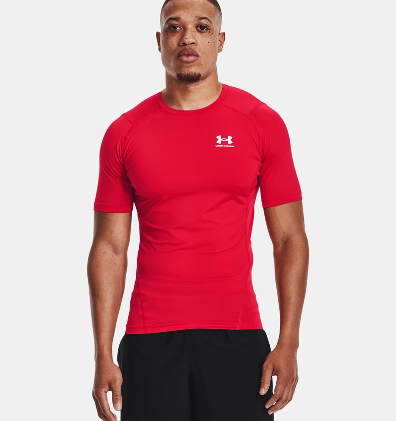 Under Armour HeatGear heren compressieshirt, rood/wit