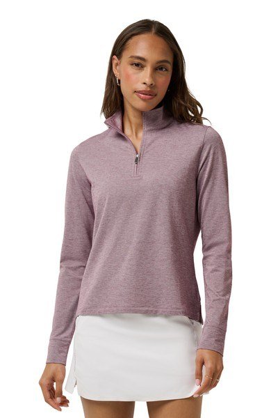Travis Mathew Featherweightt Active zip long sleeve dames polo, heather damson