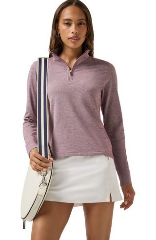 Travis Mathew Featherweightt Active zip long sleeve dames polo, heather damson