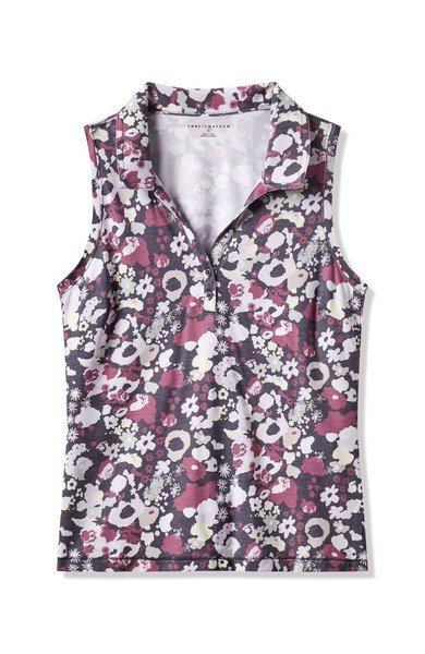 Travis Mathew Featherweight Printed Sleeveless dames polo, graystone floral multi