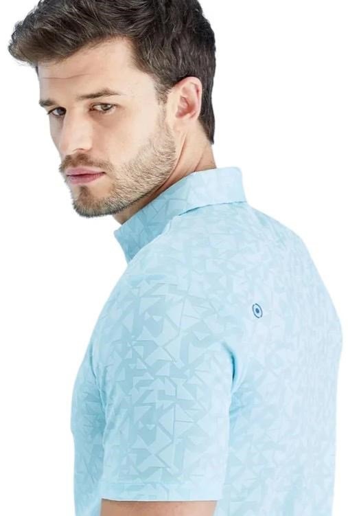 PING Geo Camo heren polo, crystal blue
