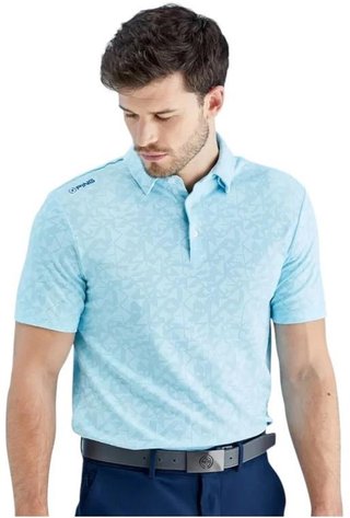 PING Geo Camo heren polo, crystal blue