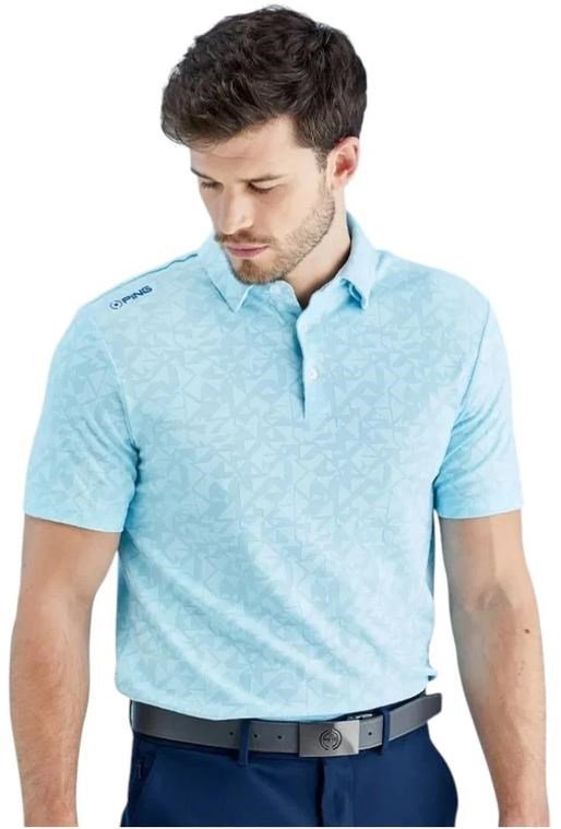 PING Geo Camo heren polo, crystal blue