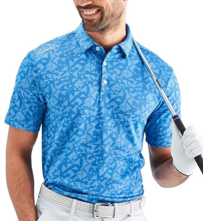 PING Geo Camo heren polo, tidal blue