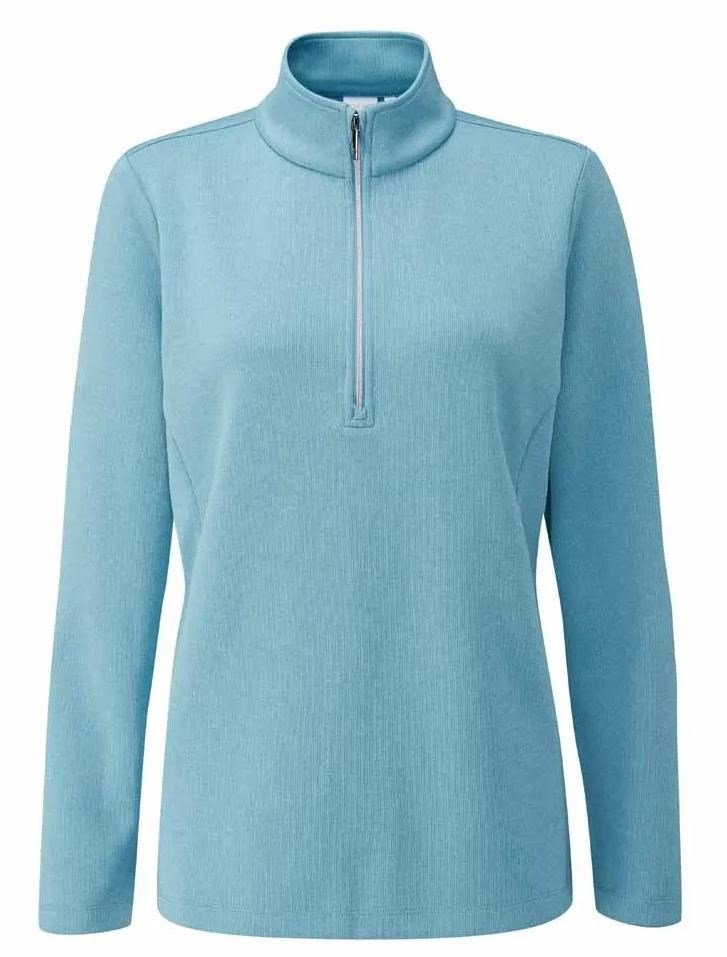 PING Lyla half zip ribbed dames fleece, tranquil blue marl