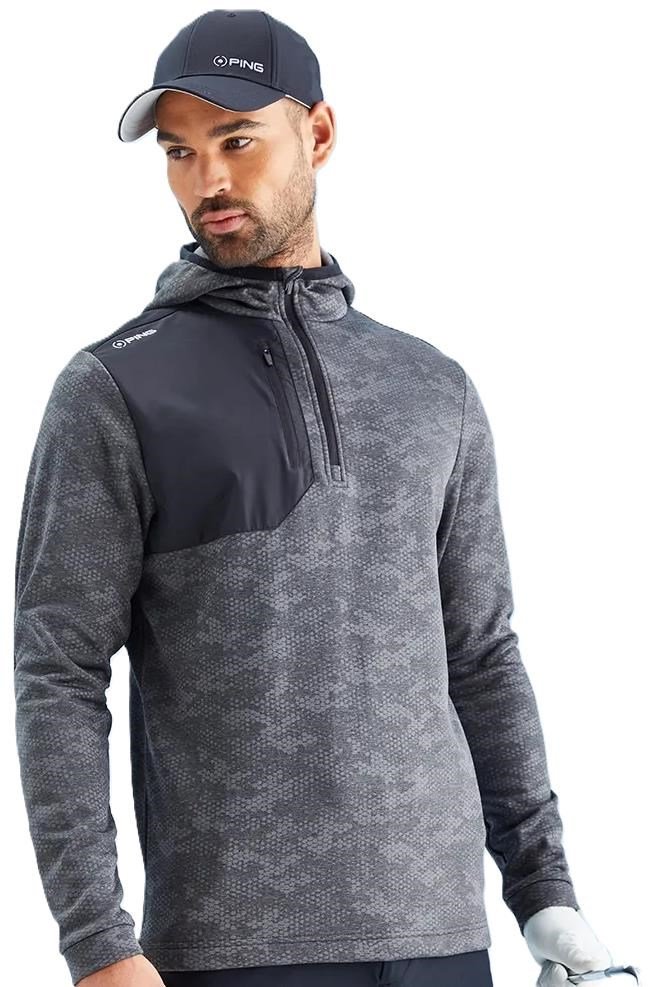PING Nexa Hooded half zip fleece heren sweater, zwart