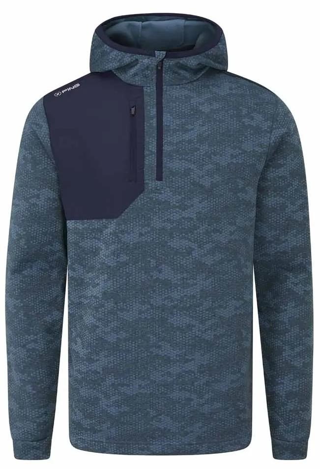 PING Nexa Hooded half zip fleece heren sweater, blue fusion/navy