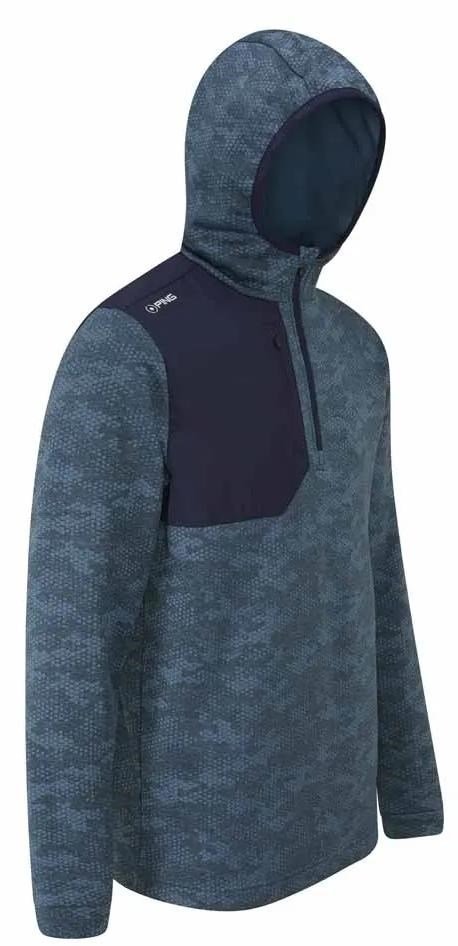 PING Nexa Hooded half zip fleece heren sweater, blue fusion/navy