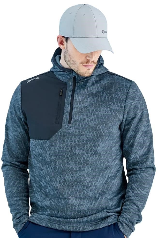 PING Nexa Hooded half zip fleece heren sweater, blue fusion/navy