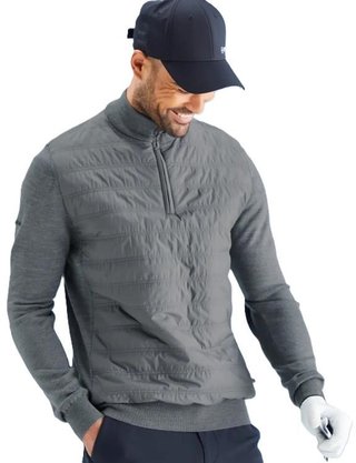 PING Connell Hybrid quarter-zip heren trui, french grey marl