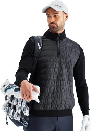 PING Connell Hybrid quarter-zip heren trui, zwart