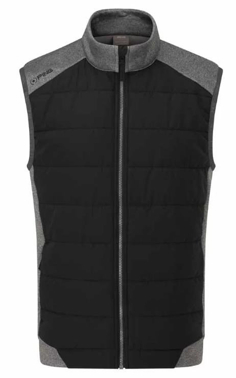 PING Aiden Hybrid Fleece heren vest, asphalt marl/zwart