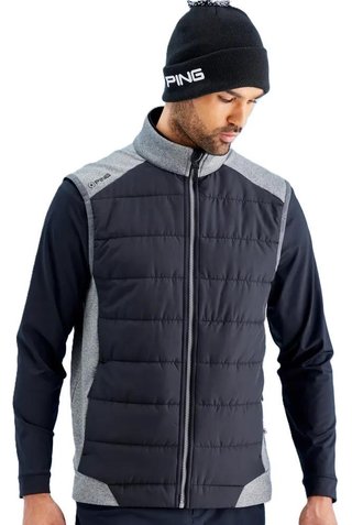 PING Aiden Hybrid Fleece heren vest, asphalt marl/zwart
