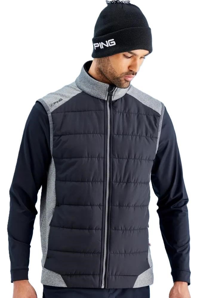 PING Aiden Hybrid Fleece heren vest, asphalt marl/zwart