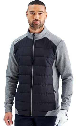 PING Aiden Hybrid fleece heren jack, asphalt marl/zwart
