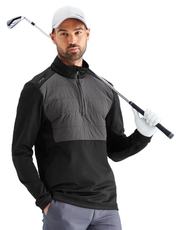 PING Astbury fleece heren jack, zwart/asfalt