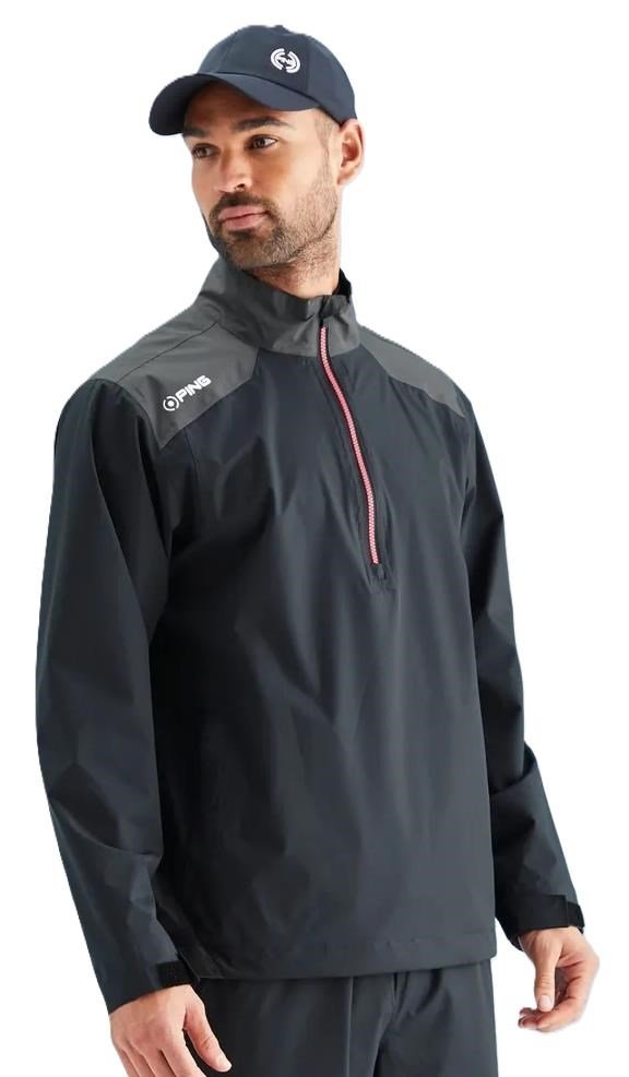PING AquaDrive Half-Zip heren waterdichte jas, zwart/asphalt