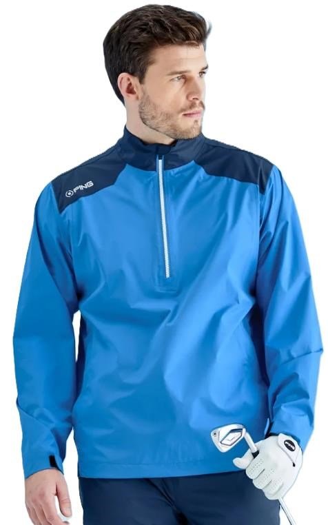 PING AquaDrive Half-Zip heren regenjas, brilliant blue/oxford blue