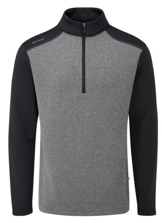 PING Ramsey half zip ribbed fleece heren pullover, zwart gemêleerd/zwart