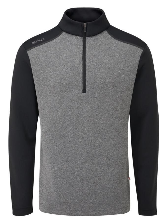 PING Ramsey half zip ribbed fleece heren pullover, zwart gemêleerd/zwart