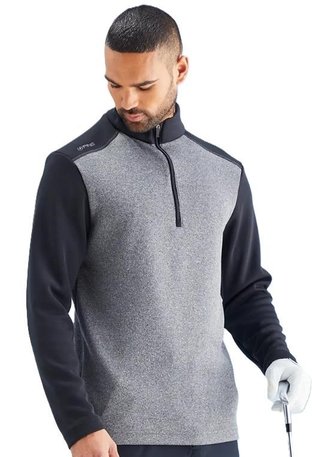 PING Ramsey half zip ribbed fleece heren pullover, zwart gemêleerd/zwart
