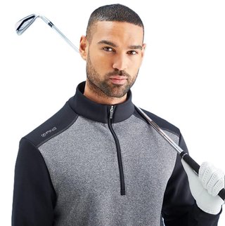 PING Ramsey half zip ribbed fleece heren pullover, zwart gemêleerd/zwart