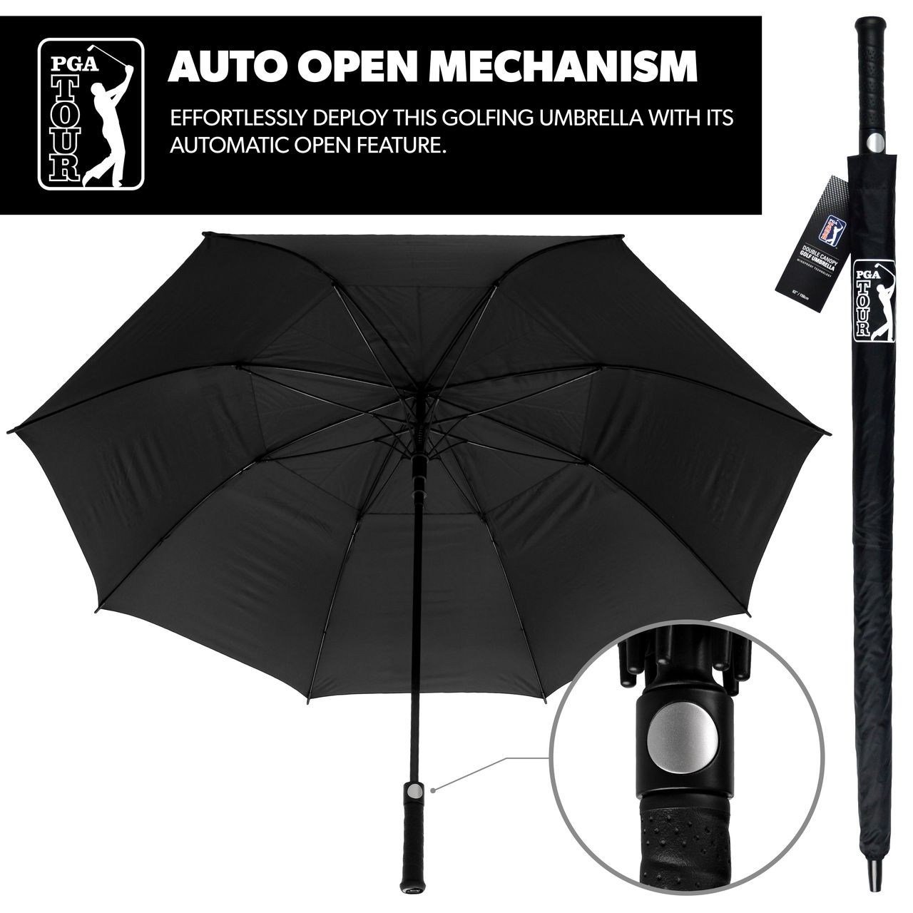 PGA Tour Windproof Double Canopy paraplu 62", zwart