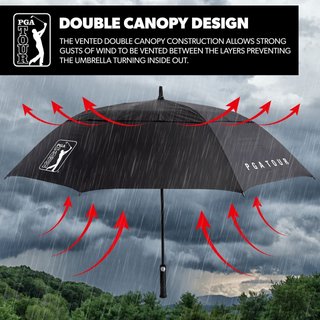 PGA Tour Windproof Double Canopy paraplu 62", zwart